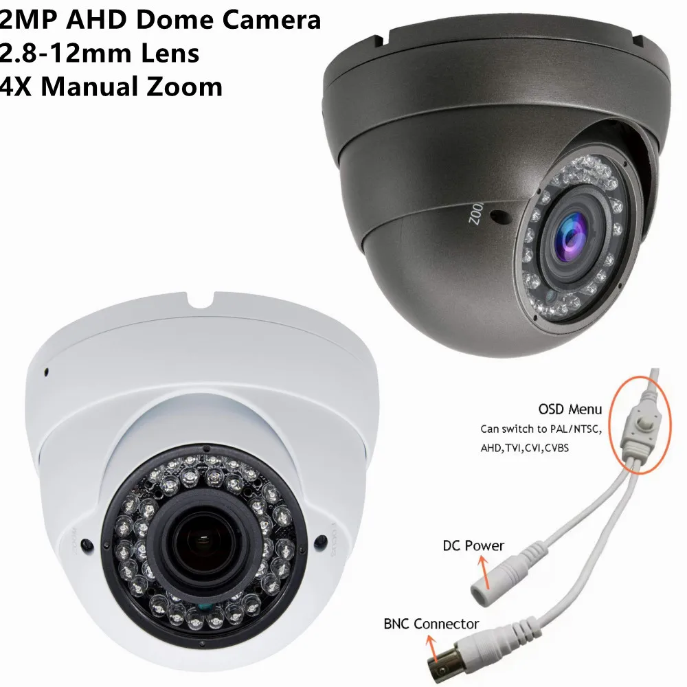 Analog CCTV Camera HD 1080P 4 IN 1 (TVI/AHD/CVI/CVBS) Security Dome Camera 2.8mm-12mm Lens Manual Zoom IR Night Vision