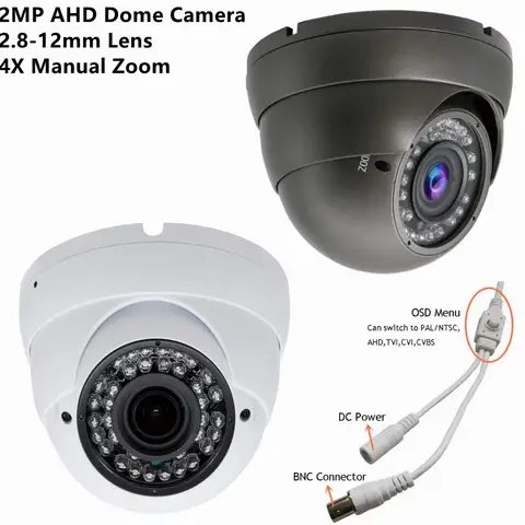 Analog CCTV Camera HD 1080P 4 IN 1 (TVI/AHD/CVI/CVBS) Security Dome Camera 2.8mm-12mm Lens Manual Zoom IR Night Vision