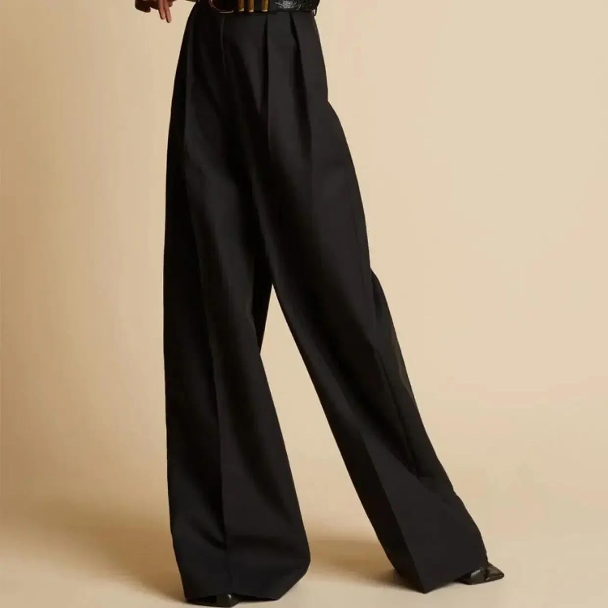 KH @ IT * E-Pantalon large pour femmes, haut, décontracté, balayage au sol, combinaison à jambes droites, automne et hiver, nouveau, 2024