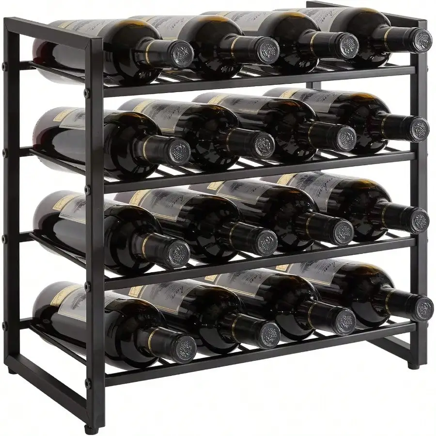 

Wine Racks Countertop, 4 Tiers Metal Wine Rack,Wine Rack Freestanding Storage 16 Bottle Capacity, For Home Kitchen, Pantry, Wine Cellar, Bar, Black
