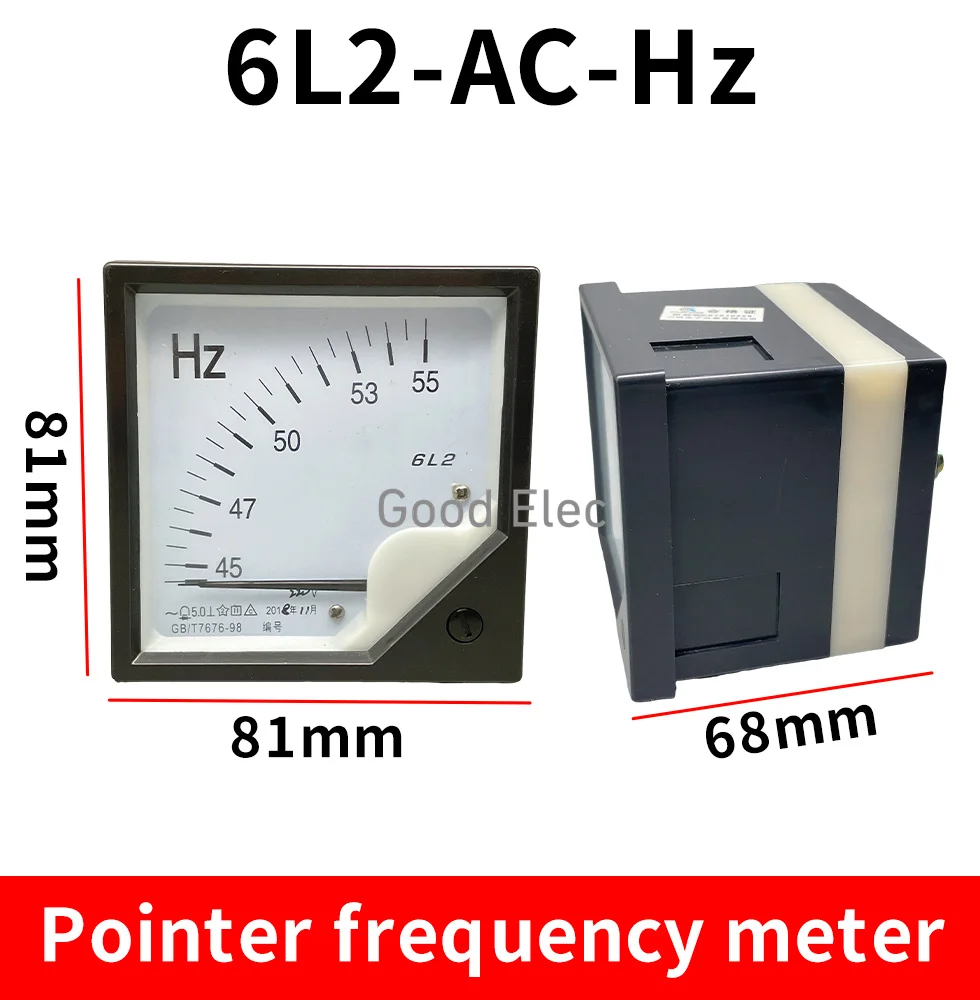 Medidor de Frequência AC,6L2Hz,45-55Hz,100V,220V,380V,Voltímetro 6L2 Hertz,Medidor de Tensão Ponteiro Quadrado,80x80mm