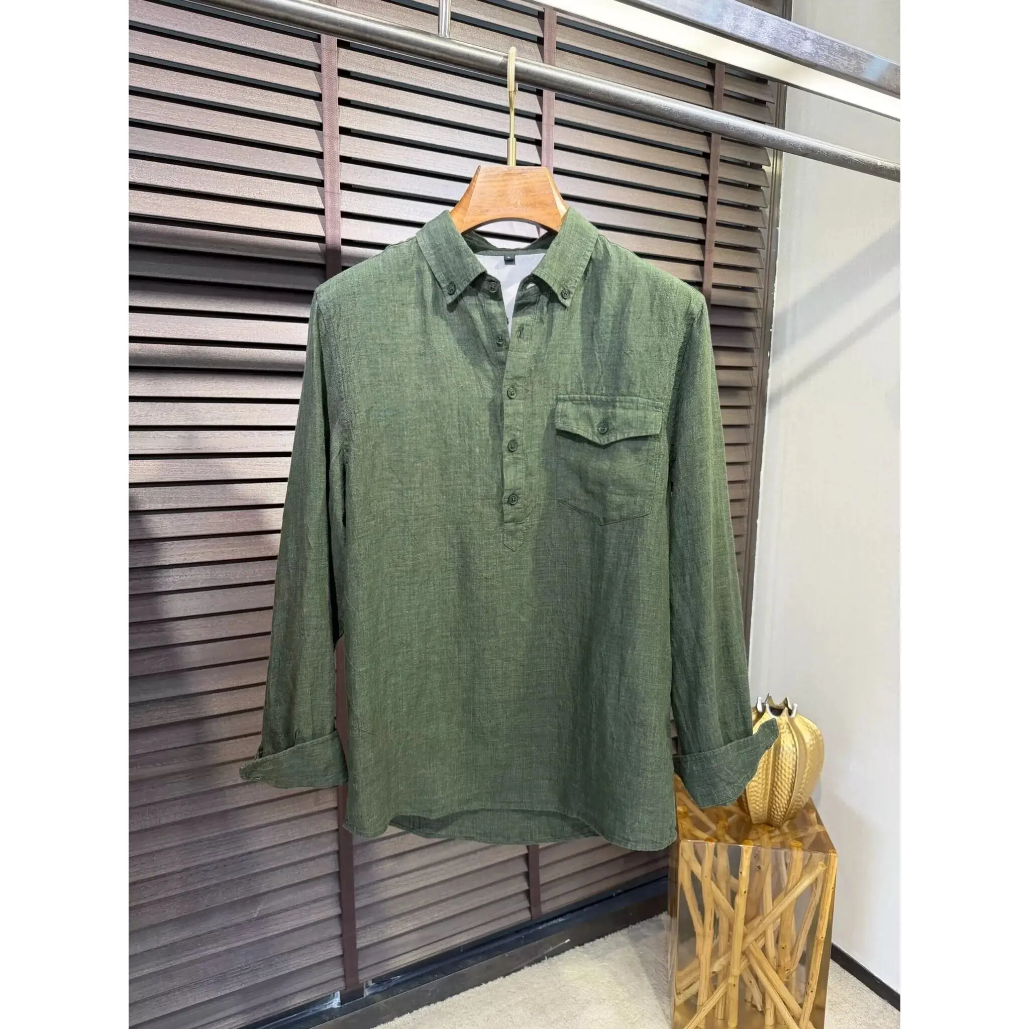 Italian BC old money wind 2026 spring and summer 100% linen solid color versatile pocket tooling shirt jacket