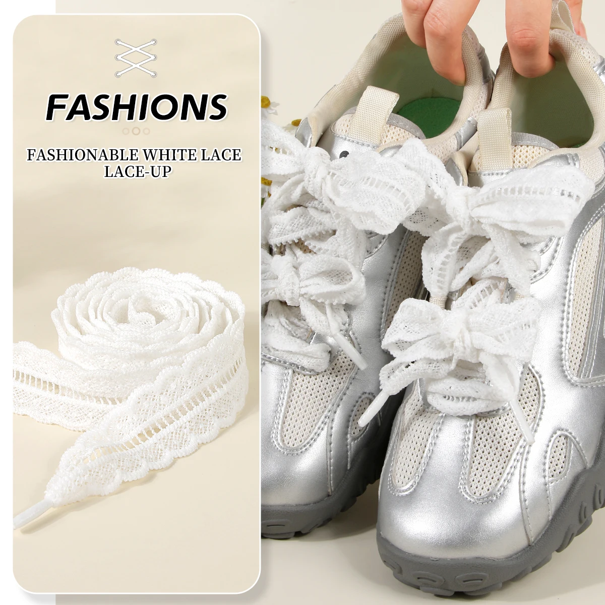 2 Pairs White Ruffle Hollow Lace Shoelaces, DIY Decorative Flat Shoe Strings, Fashion Versatile Laces for German Trainers &Flats