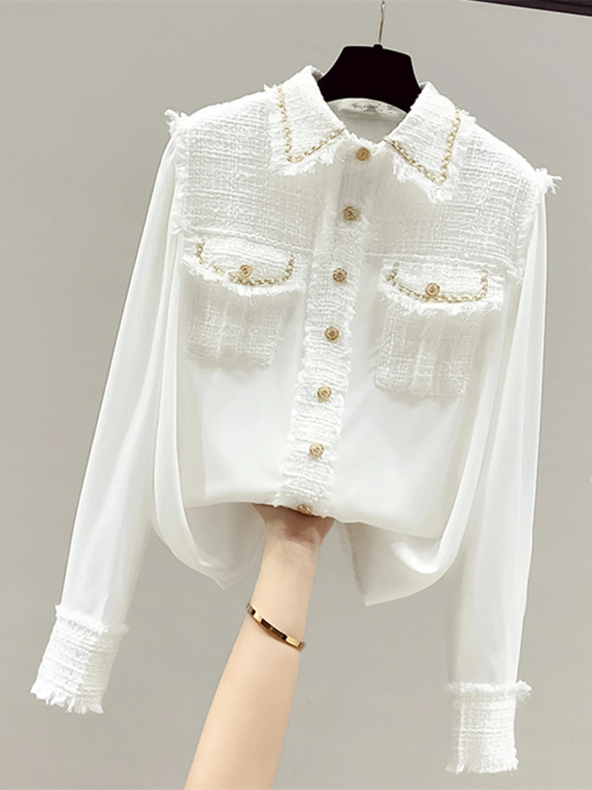 

Уникальный дизайн Long Sve White irt, женский весенне-осенний маленький брендовый топ Fraance на пуговицах, корейский свободный крой