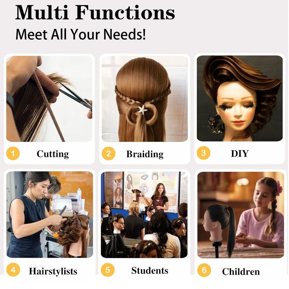 رأس عارضة أزياء للشعر، تدريب على تصفيف الشعر، رأس دمية التجميل وإكسسوارات الشعر المستعار، حامل شعر مستعار لممارسة تدريب تصفيف الشعر