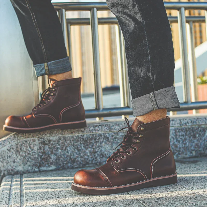 Luxury Brand Men Vintage Casual Autumn Winter Leather Shoes British Ankle Boots Motorcycle Boots