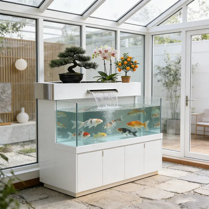 BJ-2 Balcony Stainless Steel Fish Pool Flower Box Metal Water Flow Ornament Outdoor Terrace Courtyard Water View Waterfall