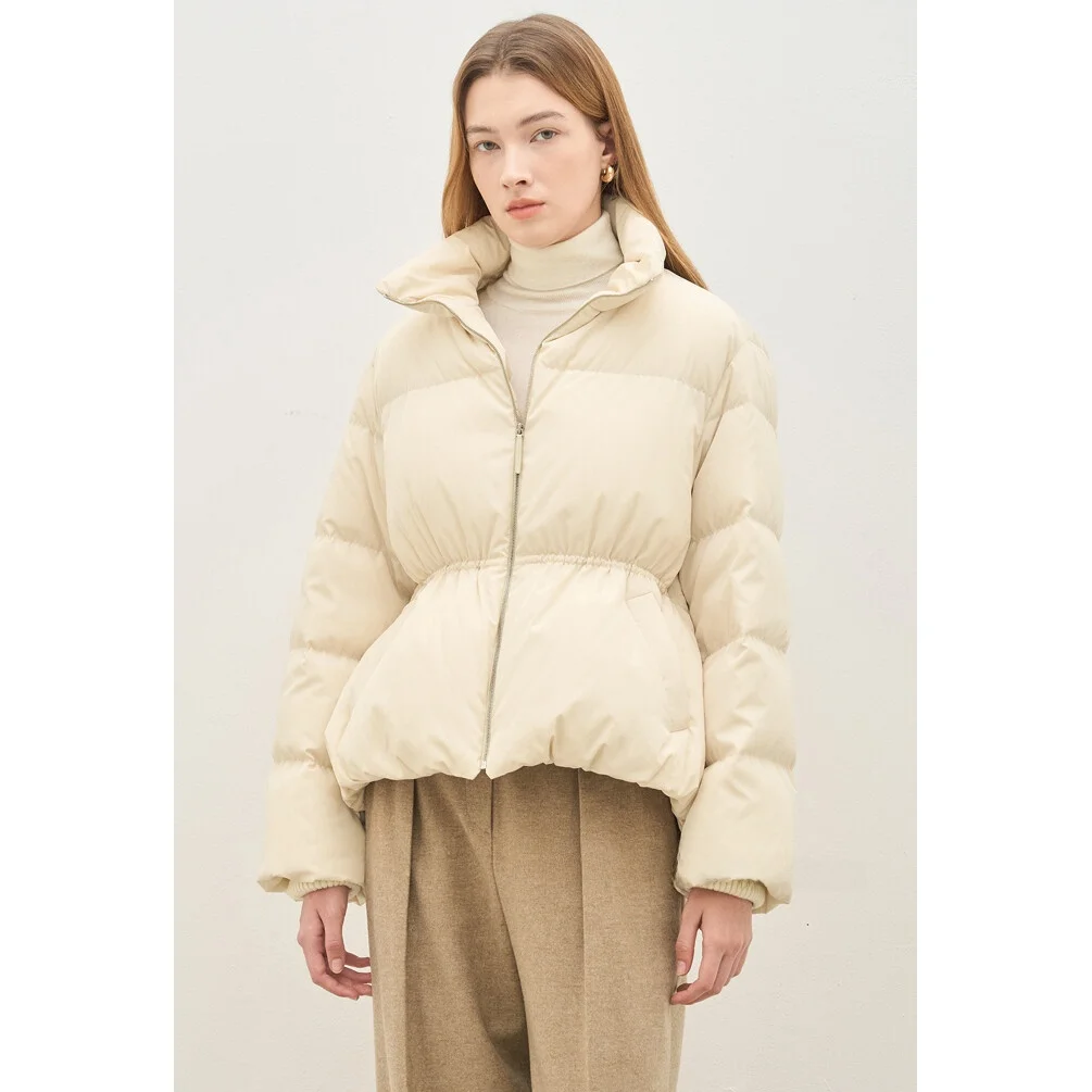 Ultra-Thi duvet d'oie bouffant Jaet col montant Dstring trajet Sle pain manteau Version coréenne hiver longue fermeture éclair Sve