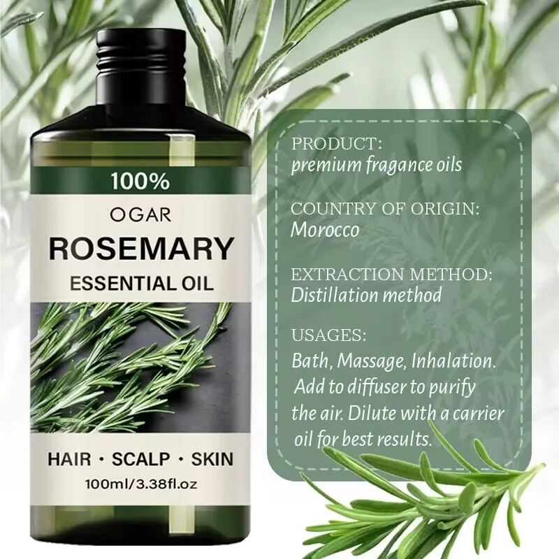 100% pure rosemary essential oil, suitable for hair, scalp, and skin, natural aromatherapy oil, nourishing and revitalizing.