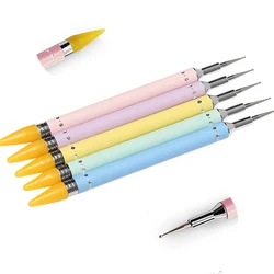 5Pcs Nail Dotting Wax Pen Replaceable Head Beads Rhinestones Gems Picker Dotting Pen Manicure Self-adhesive Nail Art Tools