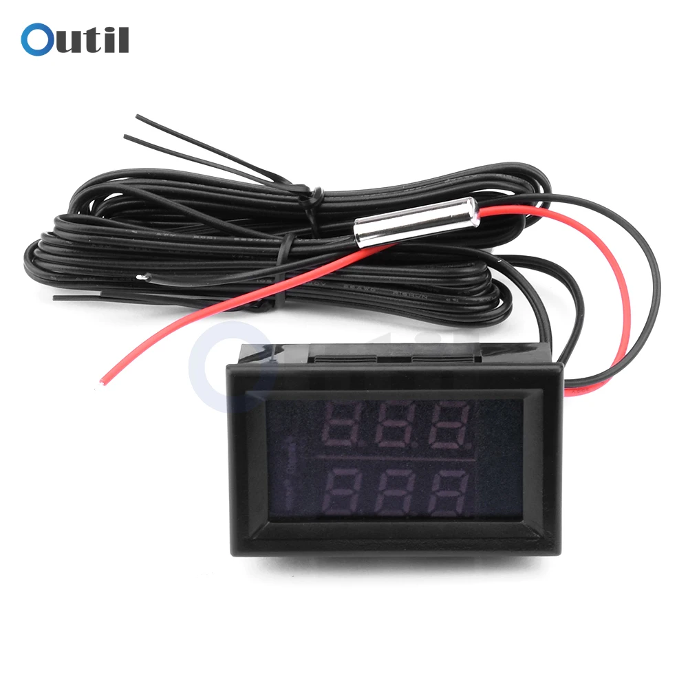 DC 5V-80V Dual Display Thermometer w 2 NTC Waterproof Temperature Sensor ℉/℃ Tester 12V 24V 72V for Car Motorcycle