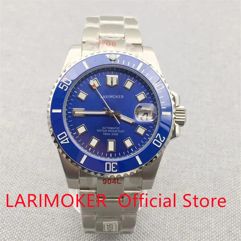 

LARIMOKER Blue dial NH35A MIYOTA Multi-color insertion Automatic Men Watch 40mm Case Brush Oyster Bracelet Date Magnifier