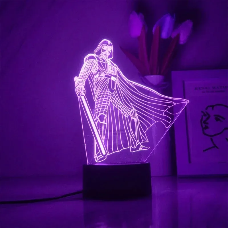 Figurki Anime Star Wars Lampa 3D LED Illusion Night Light Yoda Baby Lampara dla dzieci Dekoracja sypialni Lampka nocna Manga Lampa stołowa