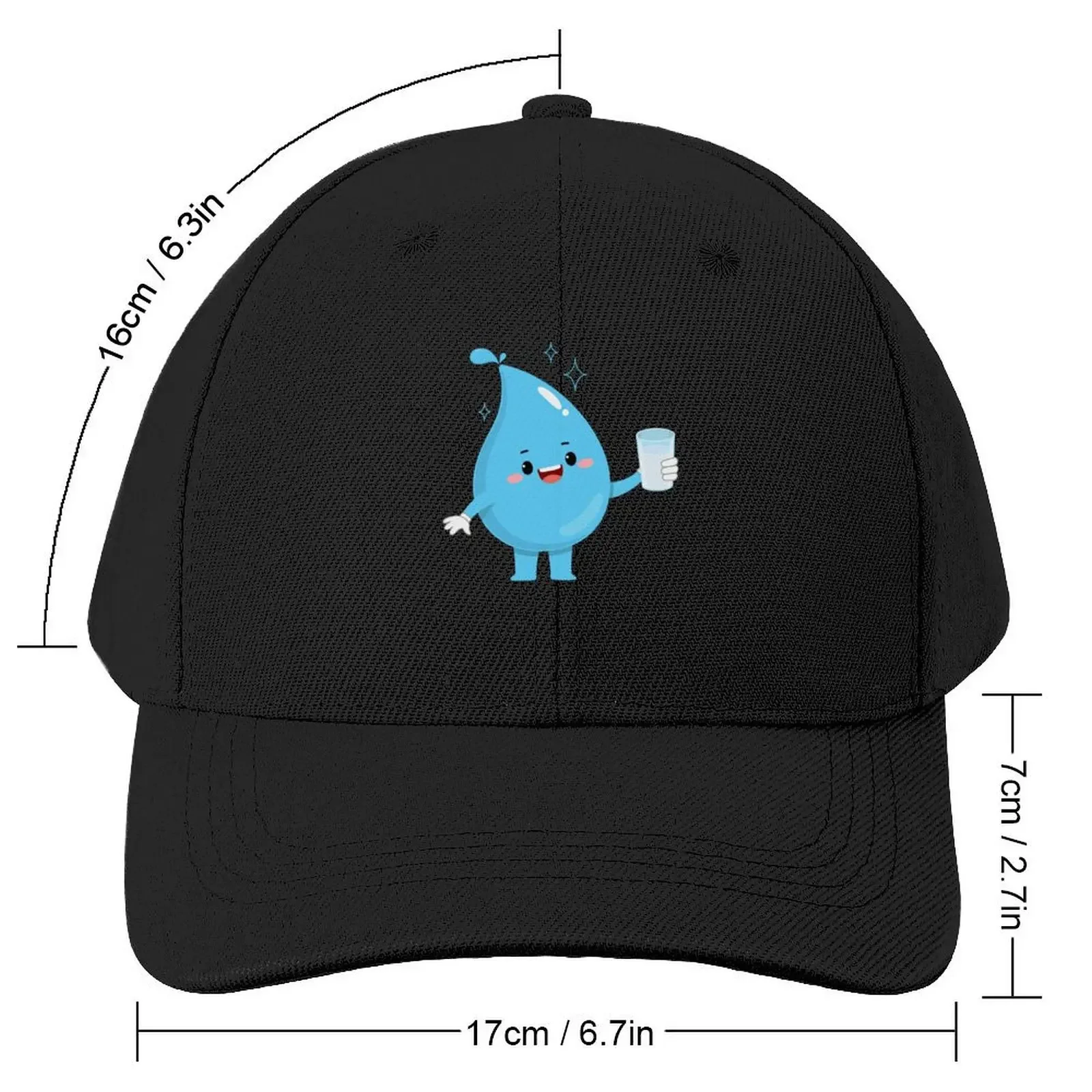 water drop cartoon with glass of water Baseball Cap hard hat Military Cap Man New In Hat Women's Hats Men's