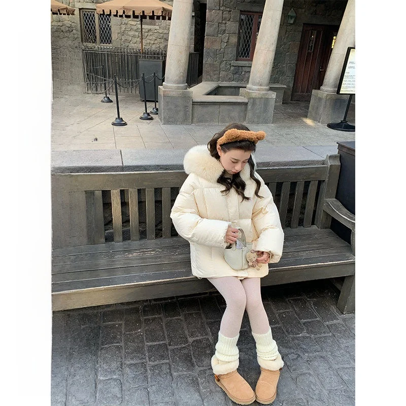 

Women's down Jacket Fur Collar White Duck down Thickened Autumn Winter Coat Commute Style Zipper Closure Long Sleeve