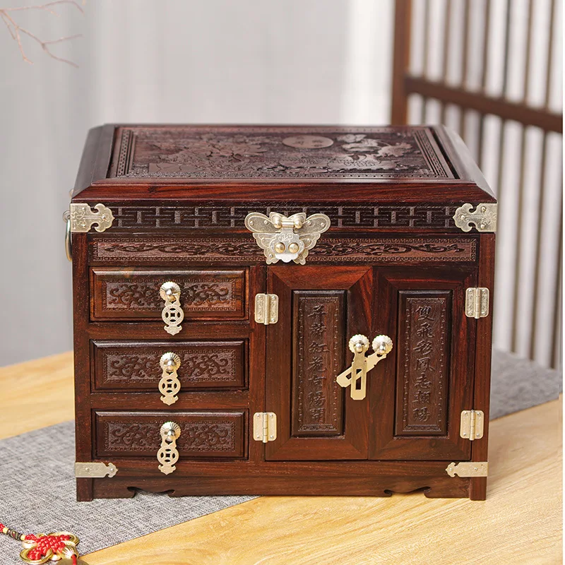 

Vintage-style multi-layered jewelry Stock Wholesale Sandalwood Vintage Jewelry Storage Wood Wedding Makeup Mirror Box With Lock