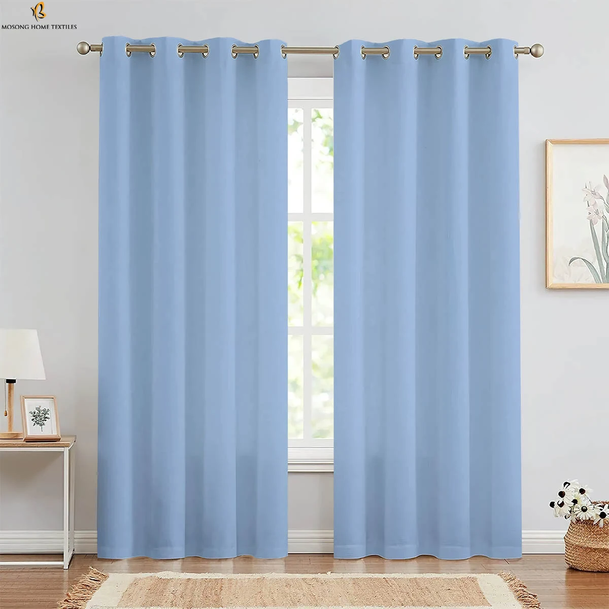 Simple Purple Blue Solid Color Printed Curtains Modern Minimalist Style Bedroom Living Room Kitchen Decorative Curtains 2 Pieces