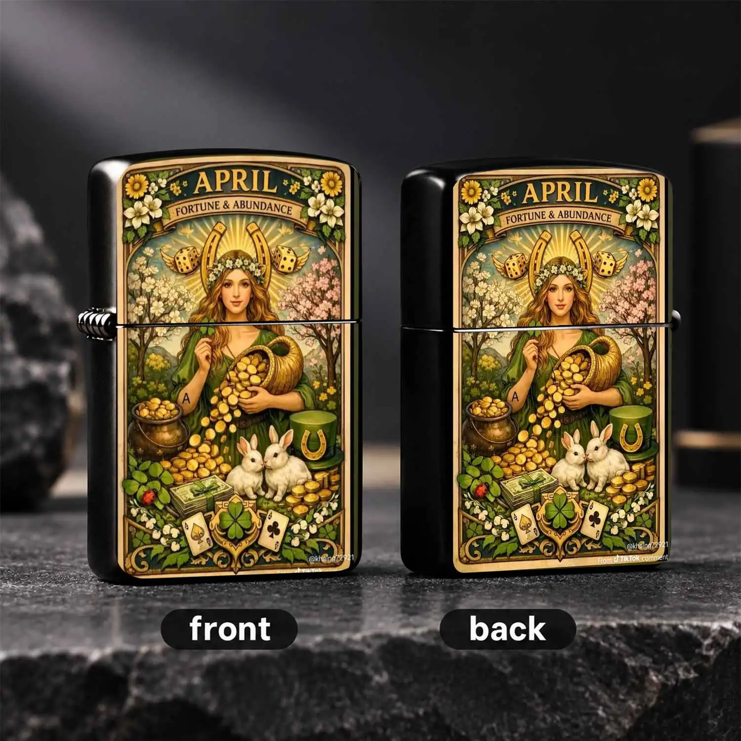 Vintage April Fortune Abundance Themed Lighter, Retro Tarot Style Lucky Pattern Portable Igniter, Ideal Festive Present For All Occasions, Delicate Decorative Functional Accessory With Auspicious Blessing Vibe A Humorous And Interesting Lig
