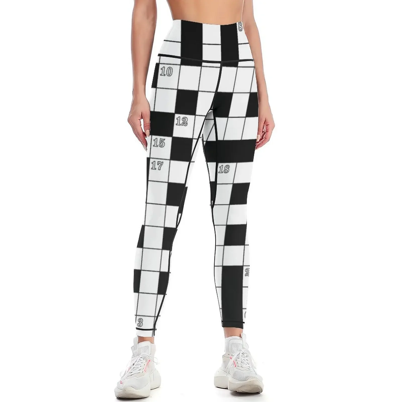 

Retro Black White Crossword Puzzle Pattern Leggings gym top Clothing fitness legging push up Womens Leggings