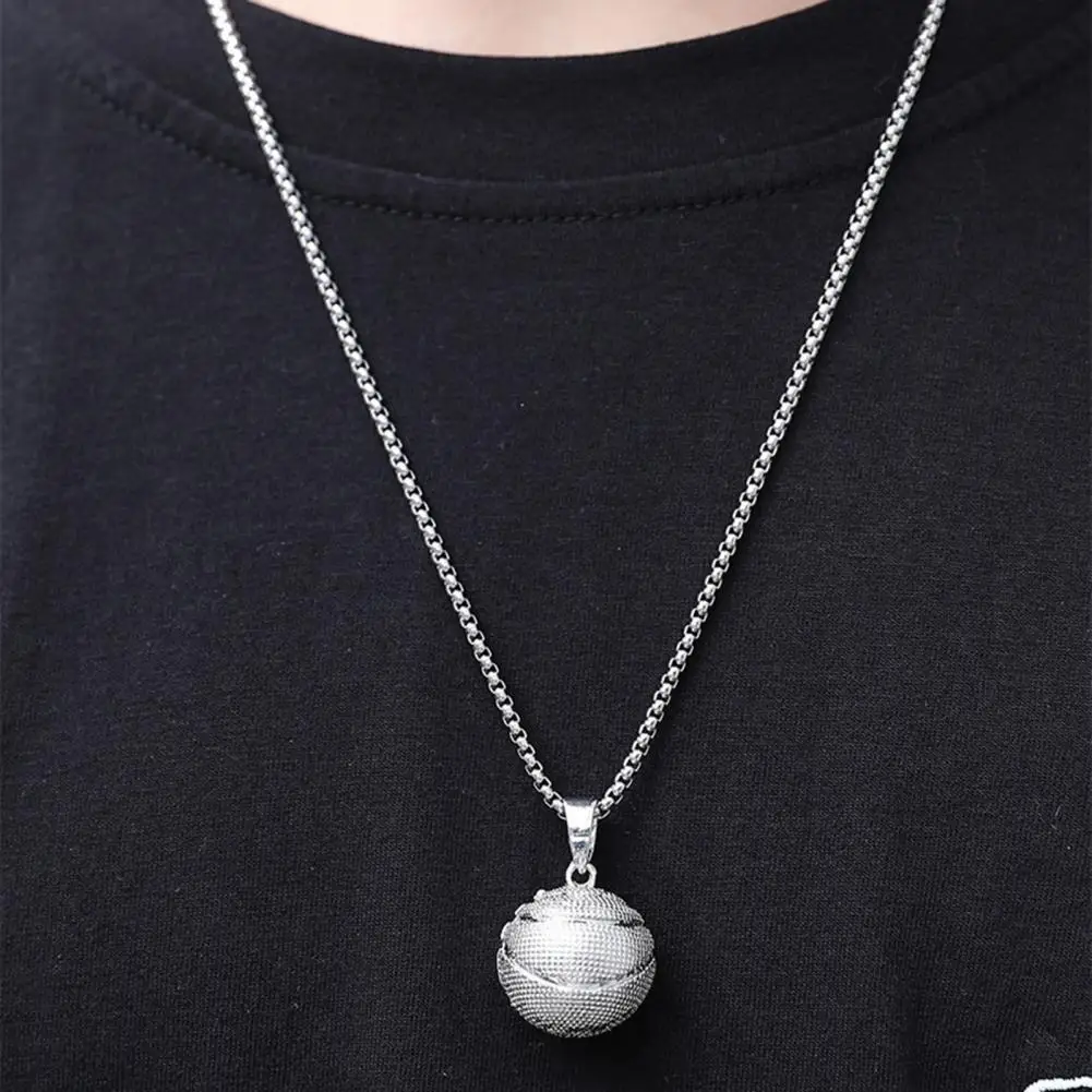 Men Necklace Geometric Round Hollow Ball Memorial Electroplating Dress Up Stainless Steel Male Basketball Pendant Necklace Sport