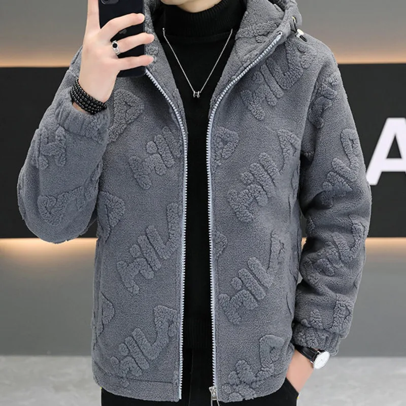 2023 Winter Letter Print Solid Color Hooded Men Jacket Short Clothes Trend Thickened Warm Jacket Homme Winter Jackets Mens