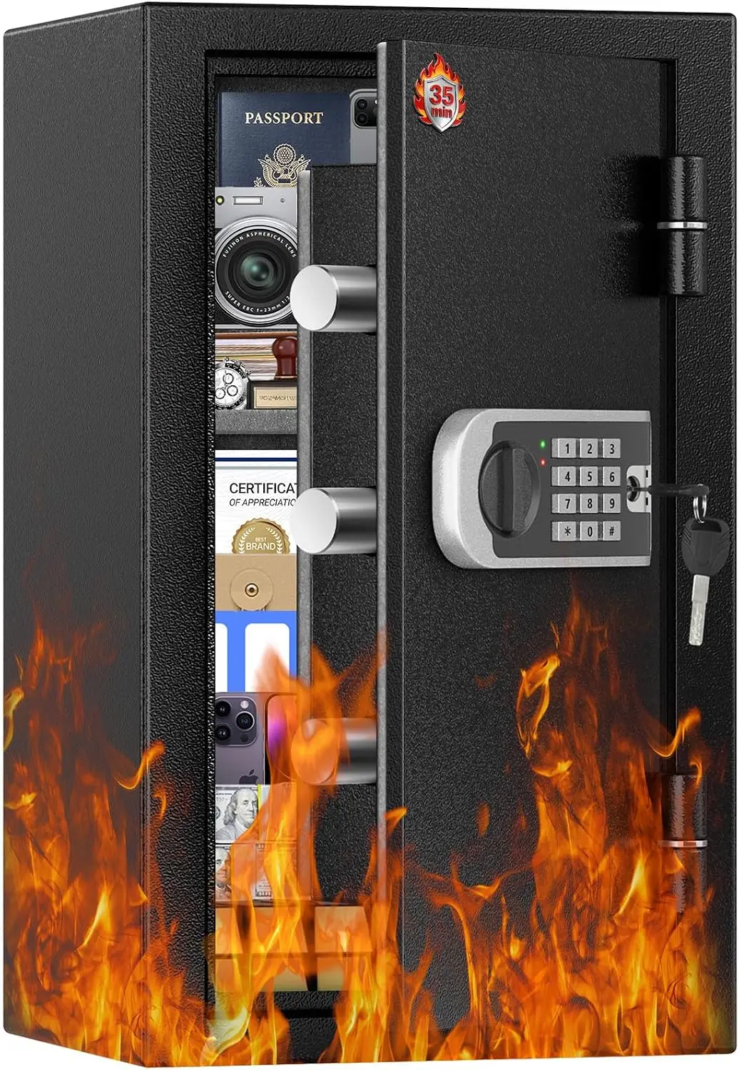 [2026 Upgraded] -35 Min Real Fireproof Safe-3.6 Cu Ft Large Safe for Home | Security Safe Box with Smart Alarm System, Wall & Fl