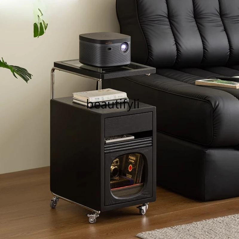 Extremely narrow modern simple bedside table household bedroom bracket sofa side cabinet solid wood living room coffee table