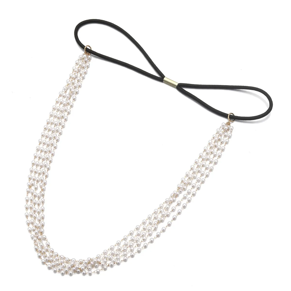 

MinaMaMa Elastic Rope Headbands Women Multilayer Stainless Steel Hair Hoop Hair Bands Hair Accessories Handmade Beads Head Hoop