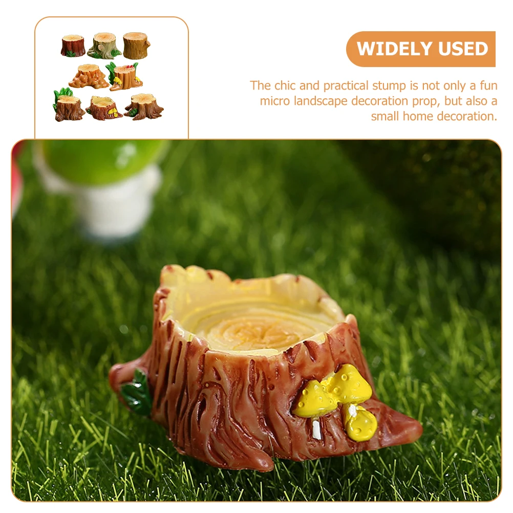 

8 Pcs Resin Stump Ornaments Mini Tree Decorations Fairy Garden Figurines Bedroom Accessories Women Landscape Decoration Prop