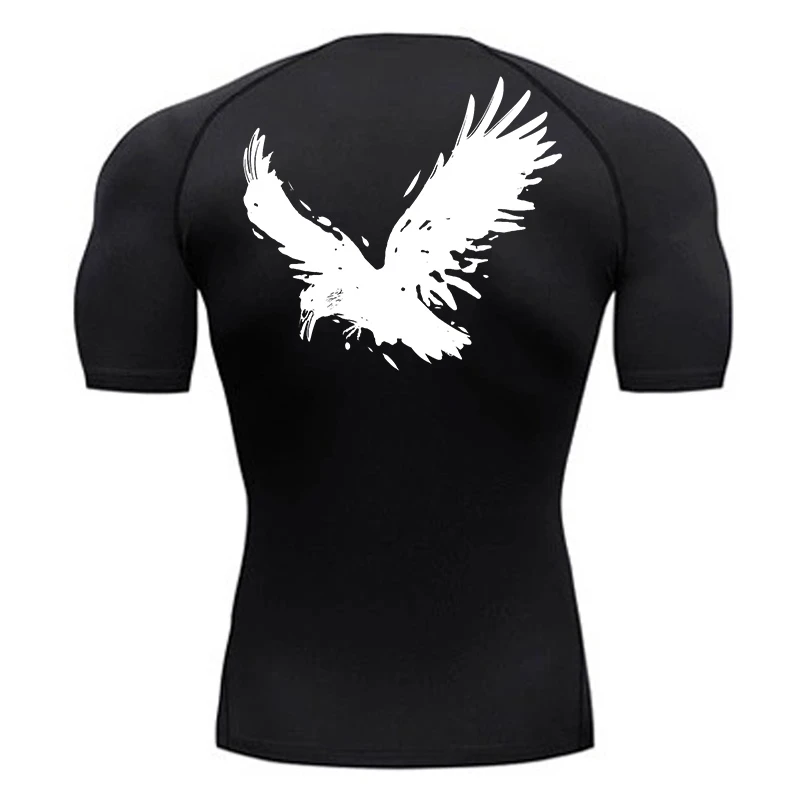 

Compression T-shirt with Crow Print for Men, T-shirt for Gym, Training, Running, Fast Drying Athletic T-Shirts, Sportswear
