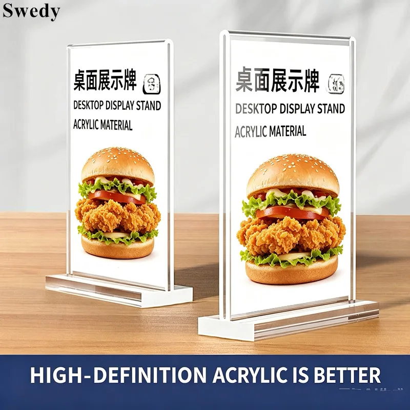 3 Pieces A4 210x297mm Acrylic Table Top Sign Holder T-shaped Desktop Display Stand Clear Restaurant Menu Price Card Poster Frame