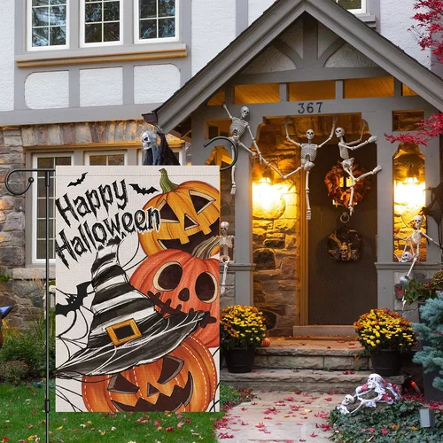 Happy Halloween Pumpkin Garden Flag 12 X 18 Inch Vertical Double Sided Burlap, W YYN UUV EEU SSL