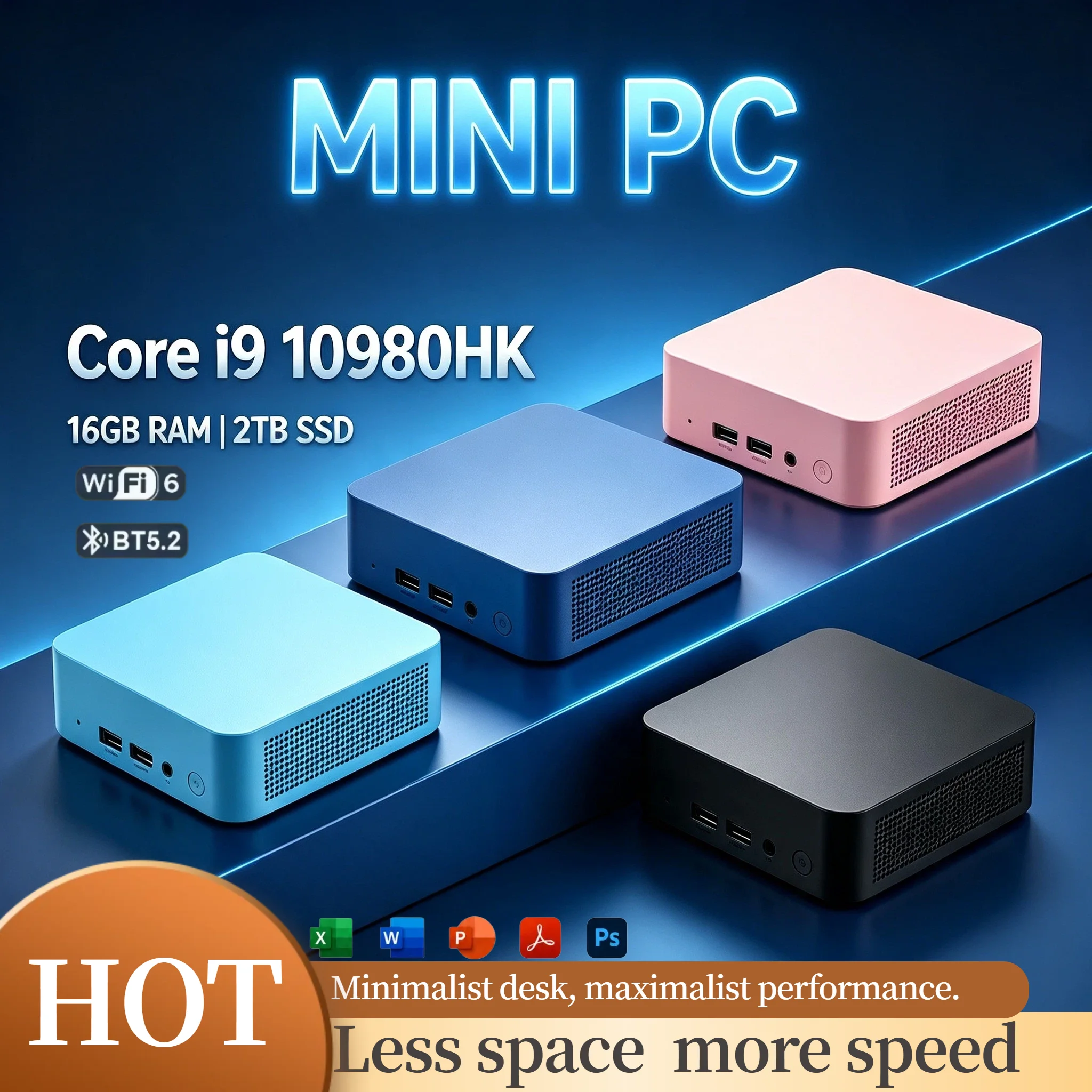 Core i9 10980HK Ultra Compact Mini PC 16GB RAM 1TB 2TB SSD WiFi6 BT5.2 Low Power NVMe Desktop Pro Core