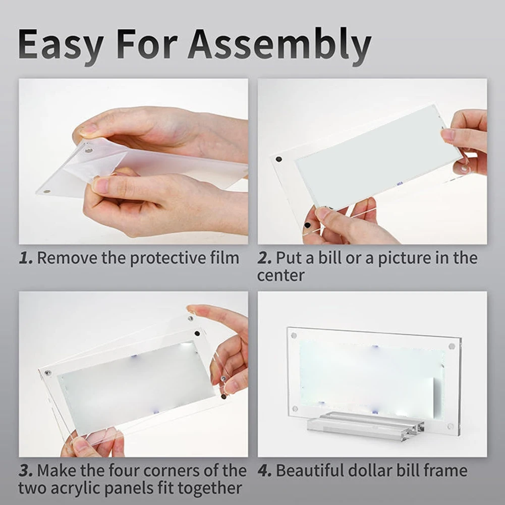 Time Saving Transparent Acrylic Dollar Bill Display Frame with Base,Banknote Holder Stand,for Currency Collection,Home Desktop D