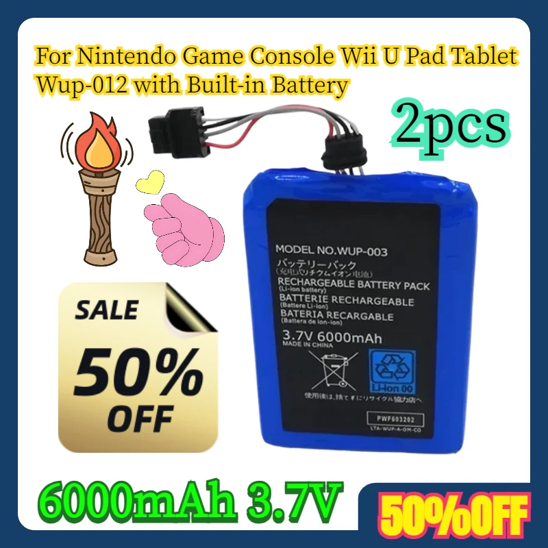 

2pcs For Nintendo Game Console Wii U Pad Tablet Wup-012 with Built-in 6000mAh 3.7V Battery