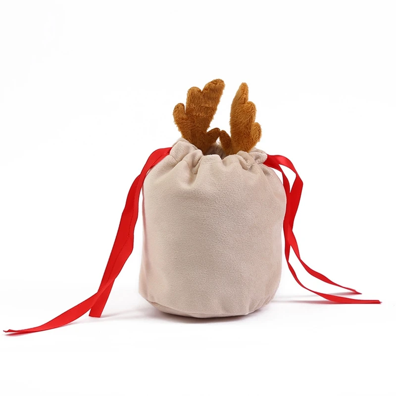 Sacos De Doces De Veludo Com Corda De Desenho, Presente Do Coelho Do Natal, Sacos De Embalagem, Decoração Do Partido, Antlers, 20PCs