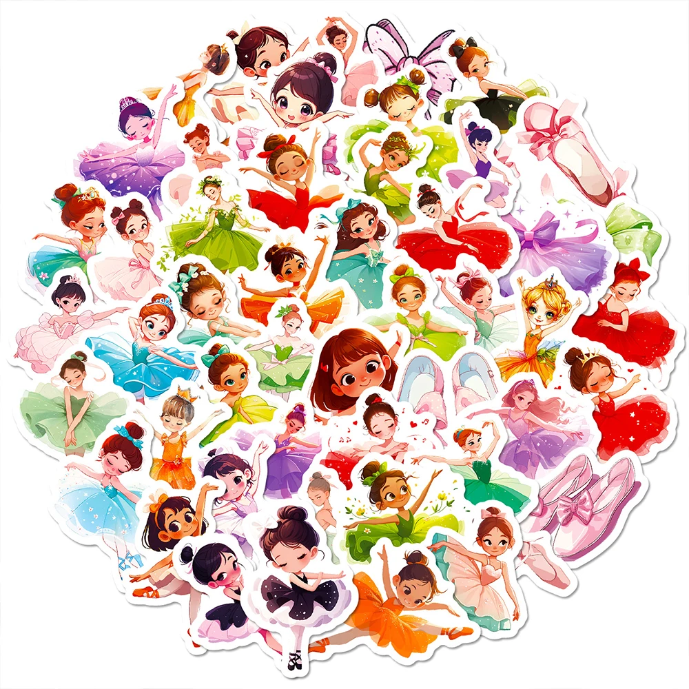 10/30/50PCS Cute Cartoon Dancing Girl Ballet Dance Sticker Graffiti Decoration Luggage Notebook Car Waterproof Decal Kids Toy