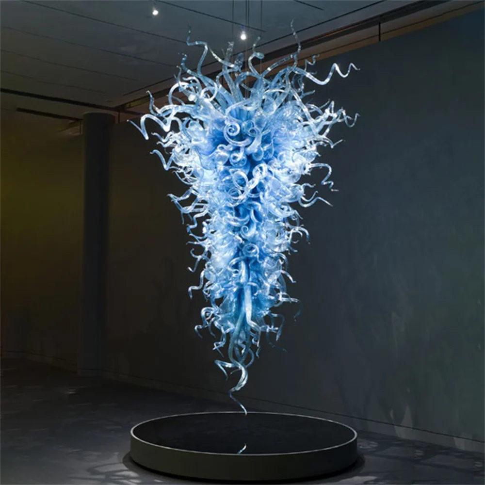 Blue Color Pendnat Lamp Luxury Hand Blown Chihuly Glass Chandelier Light for Art Decoration LED Large Lamps image 6