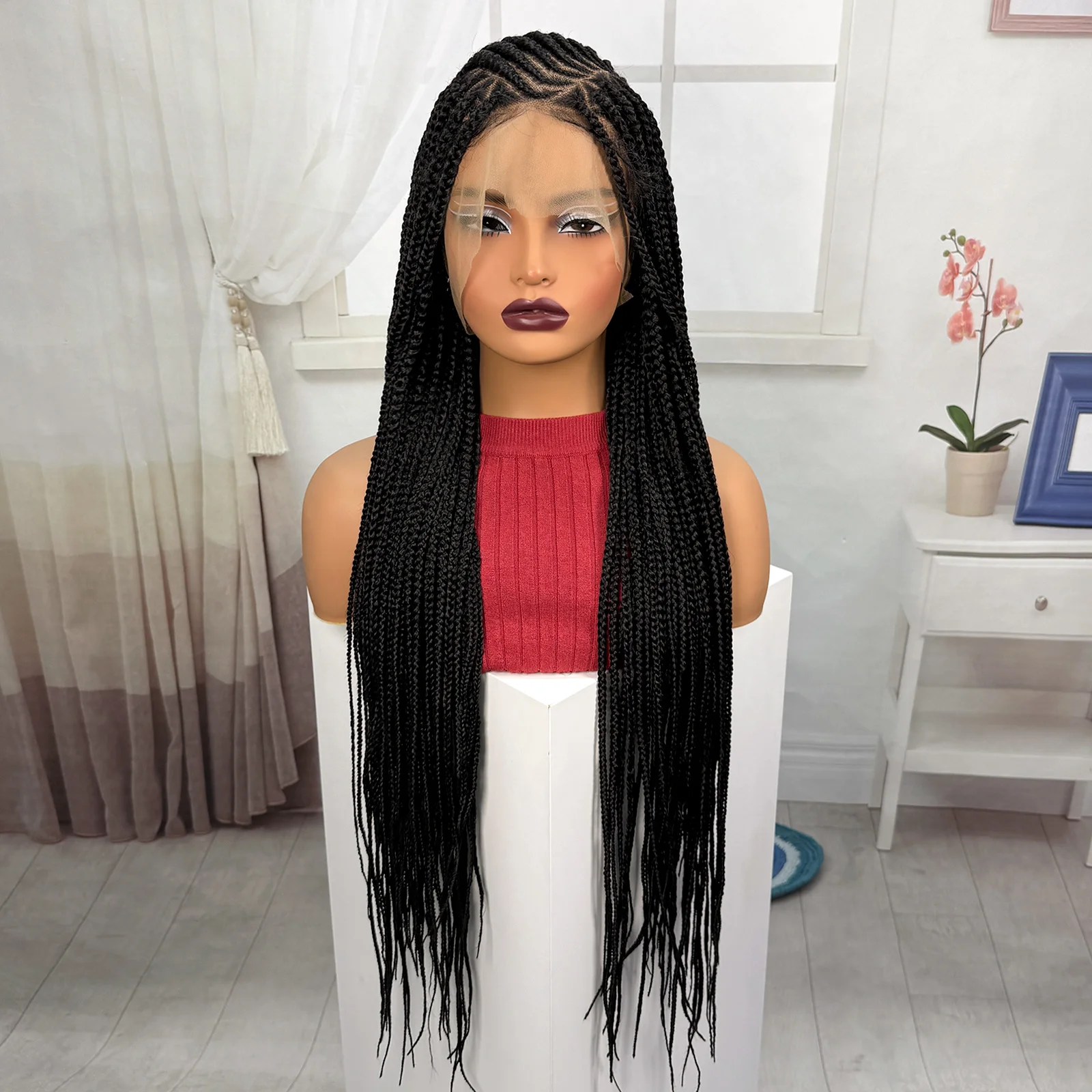 Synthetic Full Lace Cornrow Braided Wigs Natural Braiding Hair Wigs Box Braided Lace Wigs with Baby Hair for Black Women