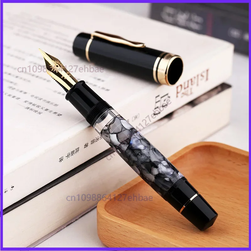 For Majohn P139 Piston Barbell  #8 F/M Nib, Brass Piston System Gray Acrylic Writing Gift Pen