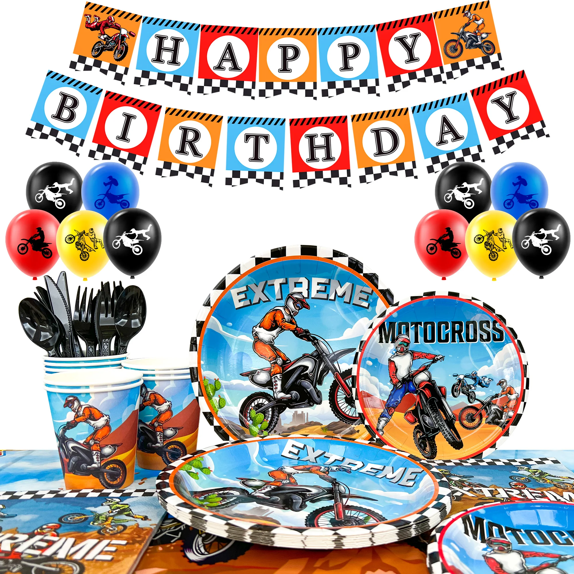 

Motorcycle Birthday Supplies,98pcs Decorations&Motorcycle Theme Party Tableware Set-Dirt Bike Party Plates and Napkins Cups etc