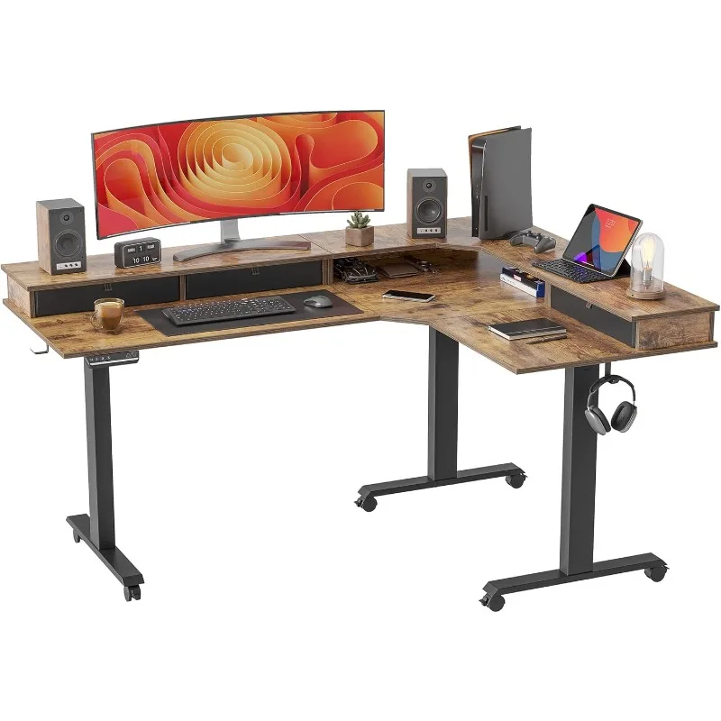 

Triple Motor 63" L Shaped Standing Desk with 3 Drawers, Electric Standing Desk Adjustable Height