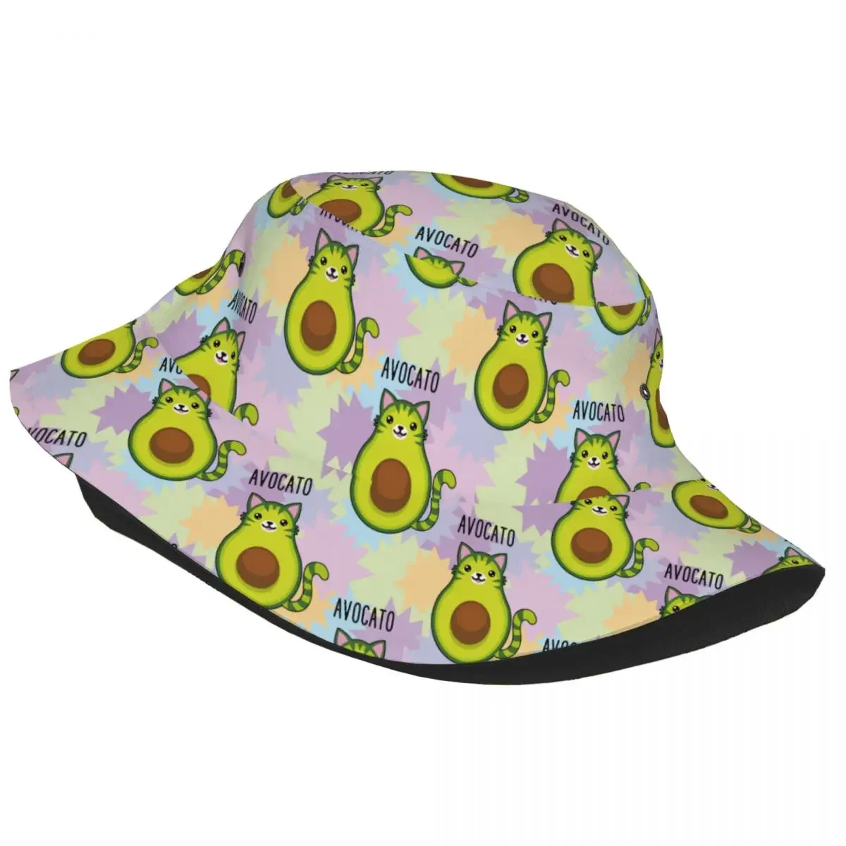 Teen Bucket Hat Cartoon Avocado Cat Summer Beach Hatwear Lightweight Vacation Fishing Fisherman Hat Avocados Lover Session Hat