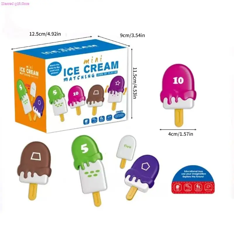D0JC Ice Cream Thème d'apprentissage précoce pour les tout-petits 26pcs Numéro lettre correspondant aux jeux éducatifs