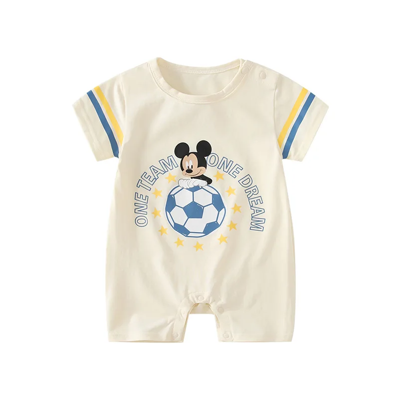 MINISO Mickey verano bebé niño fútbol dibujos animados manga corta mameluco algodón deportivo recién nacido mono traje para gatear mono 0-1 años