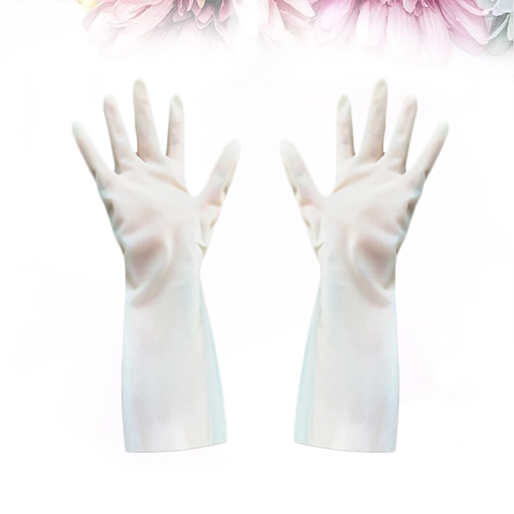 

Ding Qing Gloves 2 Pairs White Rubber Waterproof Thin Kitchen Household Dishwashing Reusable Lightweight Breathable Cleaning