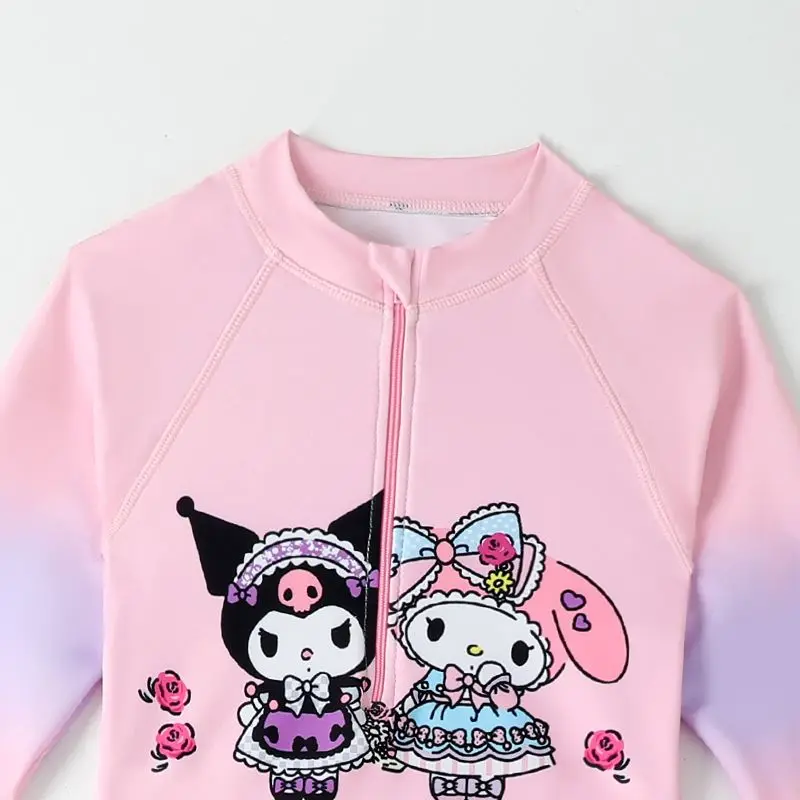 Pakaian renang anak-anak Anime My Melody Kuromi Set celana lengan panjang pakaian renang Cinnamoroll lucu tabir surya pakaian renang cepat kering hadiah anak perempuan