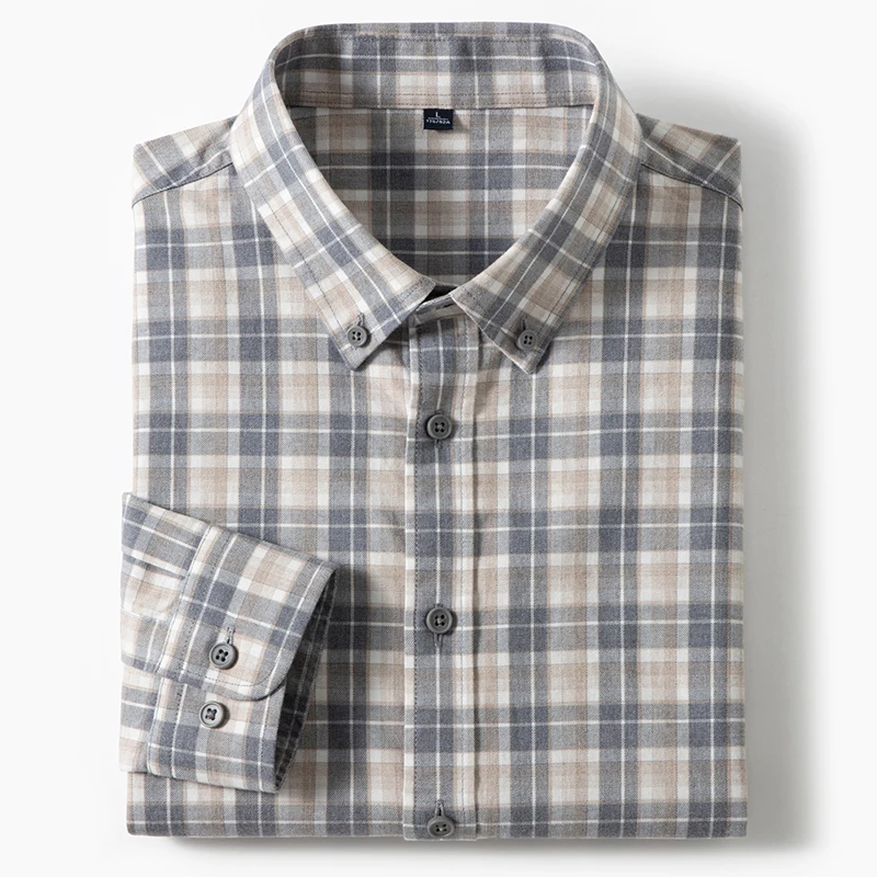 

Men's Trendy Long Sleeve Shirt - Spring Summer 100% CottonBreathable Light Business Plaid Shirt Ideal for Daily Life Commuting
