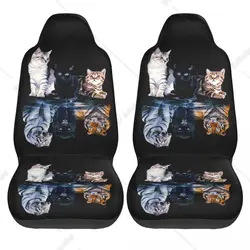 Animal Car Seat Covers Full Set of 2 Pcs Cute Cat Tiger Print Front Seat Cushion Protector Universal Vehicle Bucket Seat Covers