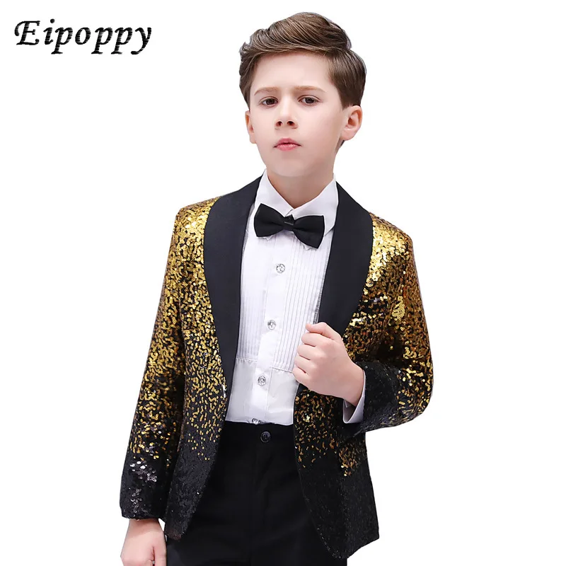 Setelan panggung anak laki-laki tampan, setelan atasan pertunjukan Piano pertunjukan